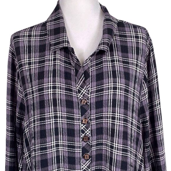 HABITAT Plaid Crinkle Tunic Top Gray Black Long Sleeve Shirt Size XL EUC - Picture 5 of 16